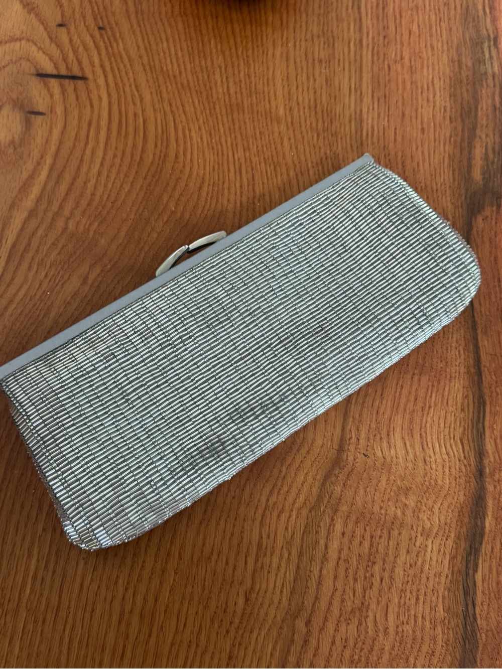 Lord & Taylor Silver Beaded Evening Rectangle Clutch 10"